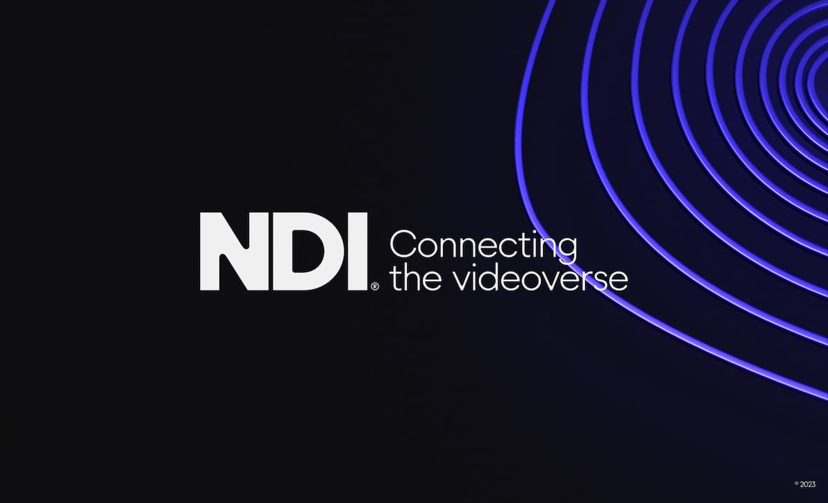 NDI - Connecting the videoverse can be read on top of a dark and purple background.