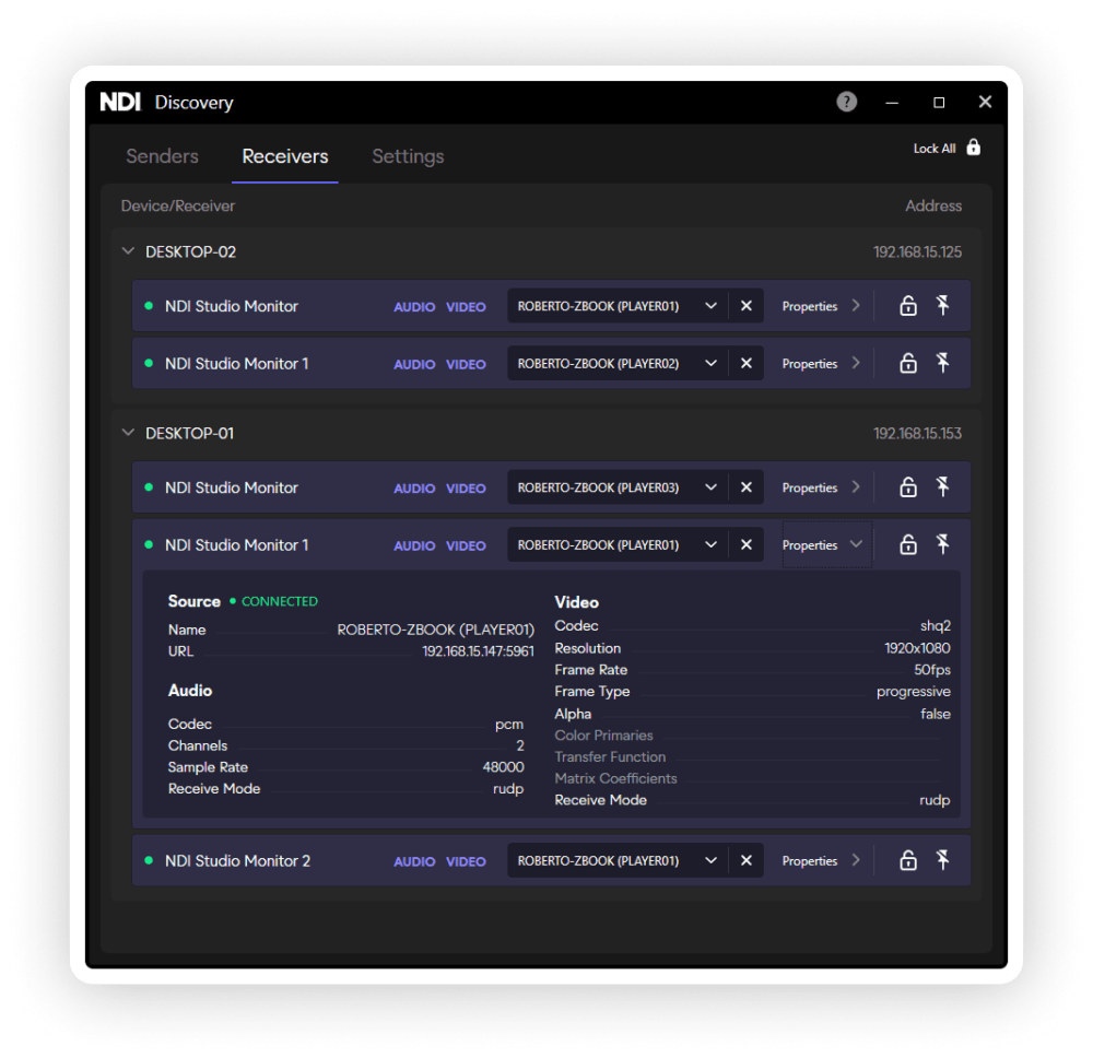NDI Discovery Interface (Receiver)